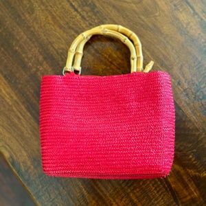 Red Straw Bag with Bamboo Handles